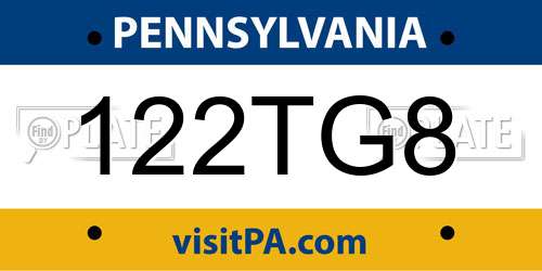 122TG8 Pennsylvania License Plate