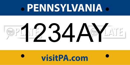 1234AY Pennsylvania License Plate