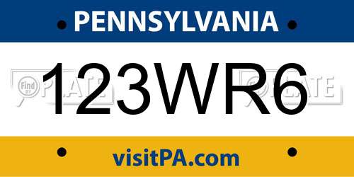 123WR6 Pennsylvania License Plate
