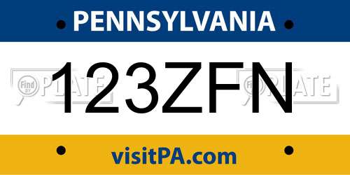 123ZFN Pennsylvania License Plate