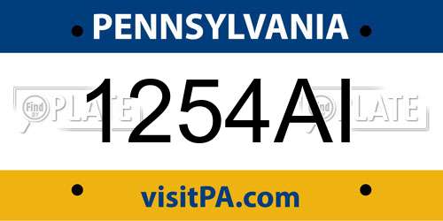 1254AI Pennsylvania License Plate