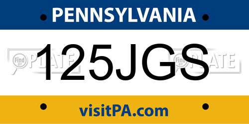 125JGS Pennsylvania License Plate
