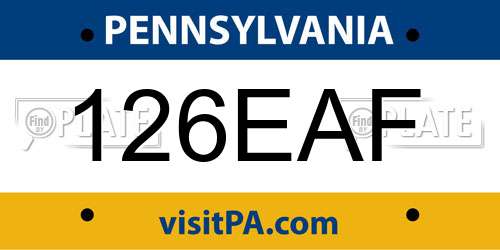 126EAF Pennsylvania License Plate