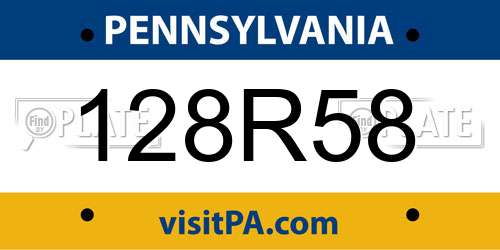 128R58 Pennsylvania License Plate