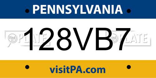 128VB7 Pennsylvania License Plate