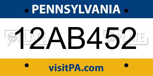 12AB452 Pennsylvania License Plate
