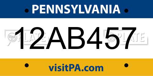 12AB457 Pennsylvania License Plate