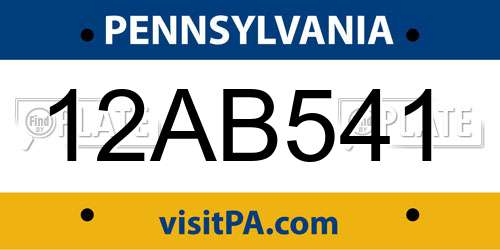 12AB541 Pennsylvania License Plate
