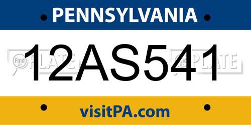 12AS541 Pennsylvania License Plate