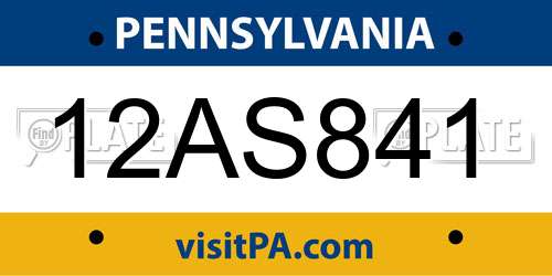 12AS841 Pennsylvania License Plate