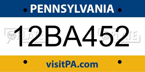12BA452 Pennsylvania License Plate