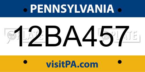 12BA457 Pennsylvania License Plate