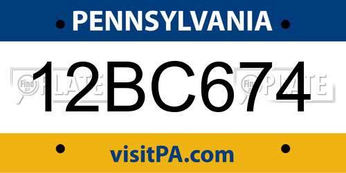 12BC674 Pennsylvania License Plate