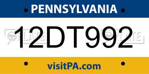 12DT992 Pennsylvania License Plate