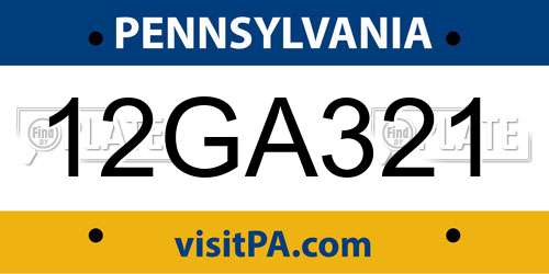 12GA321 Pennsylvania License Plate