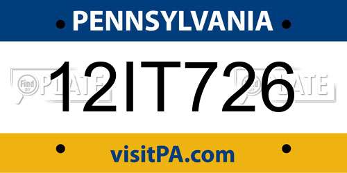 12IT726 Pennsylvania License Plate