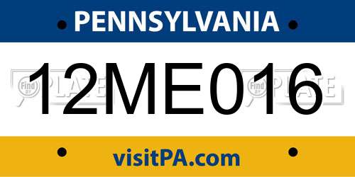 12ME016 Pennsylvania License Plate