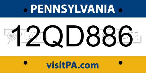 12QD886 Pennsylvania License Plate