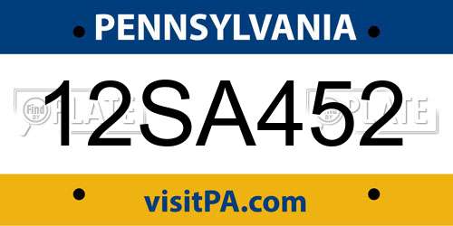 12SA452 Pennsylvania License Plate