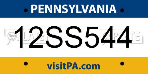 12SS544 Pennsylvania License Plate