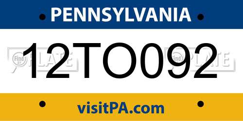 12TO092 Pennsylvania License Plate