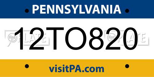 12TO820 Pennsylvania License Plate