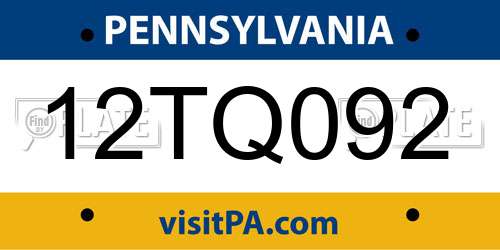 12TQ092 Pennsylvania License Plate