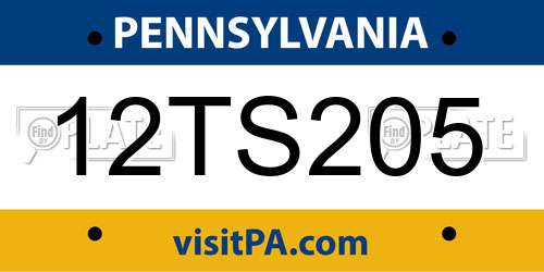 12TS205 Pennsylvania License Plate