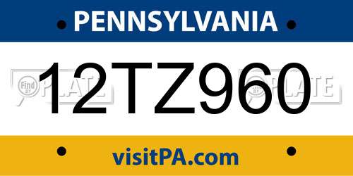 12TZ960 Pennsylvania License Plate