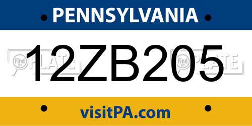 12ZB205 Pennsylvania License Plate