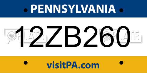 12ZB260 Pennsylvania License Plate