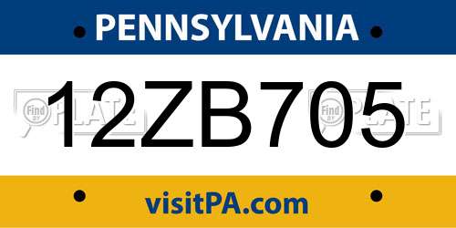 12ZB705 Pennsylvania License Plate