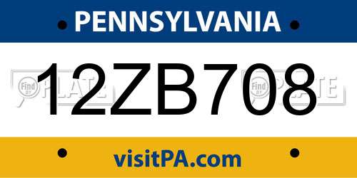 12ZB708 Pennsylvania License Plate