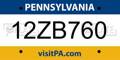 12ZB760 Pennsylvania License Plate