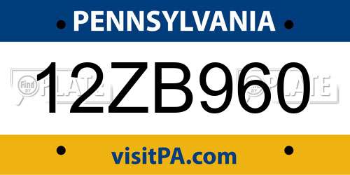 12ZB960 Pennsylvania License Plate