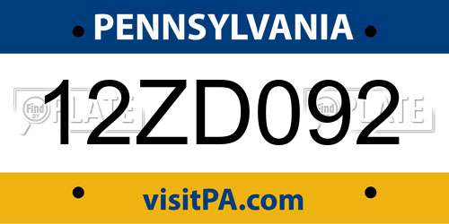 12ZD092 Pennsylvania License Plate