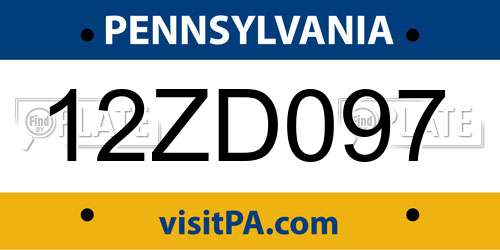 12ZD097 Pennsylvania License Plate