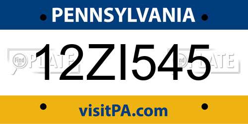 12ZI545 Pennsylvania License Plate