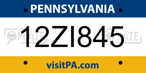 12ZI845 Pennsylvania License Plate