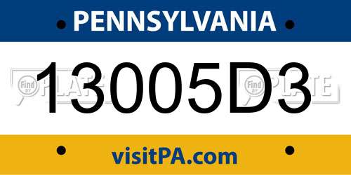 13005D3 Pennsylvania License Plate