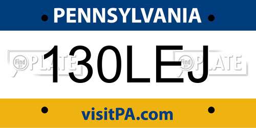 130LEJ Pennsylvania License Plate