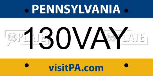 130VAY Pennsylvania License Plate