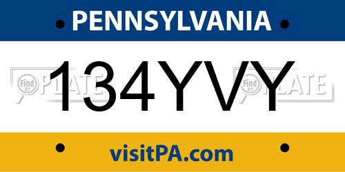 134YVY Pennsylvania License Plate
