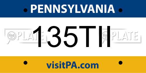 135TII Pennsylvania License Plate