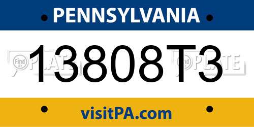 13808T3 Pennsylvania License Plate