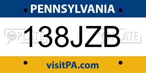 138JZB Pennsylvania License Plate