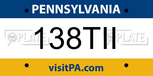 138TII Pennsylvania License Plate