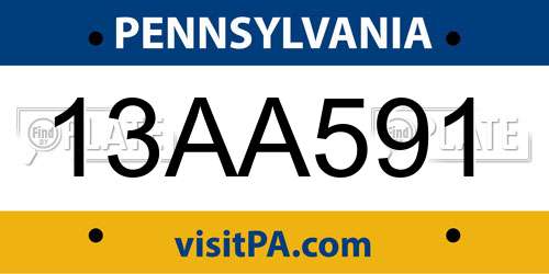 13AA591 Pennsylvania License Plate