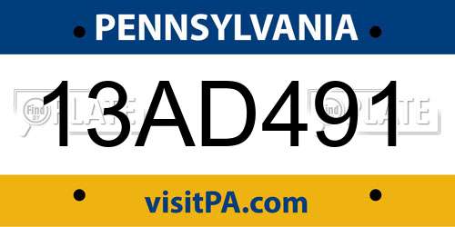 13AD491 Pennsylvania License Plate