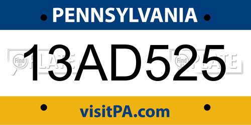 13AD525 Pennsylvania License Plate